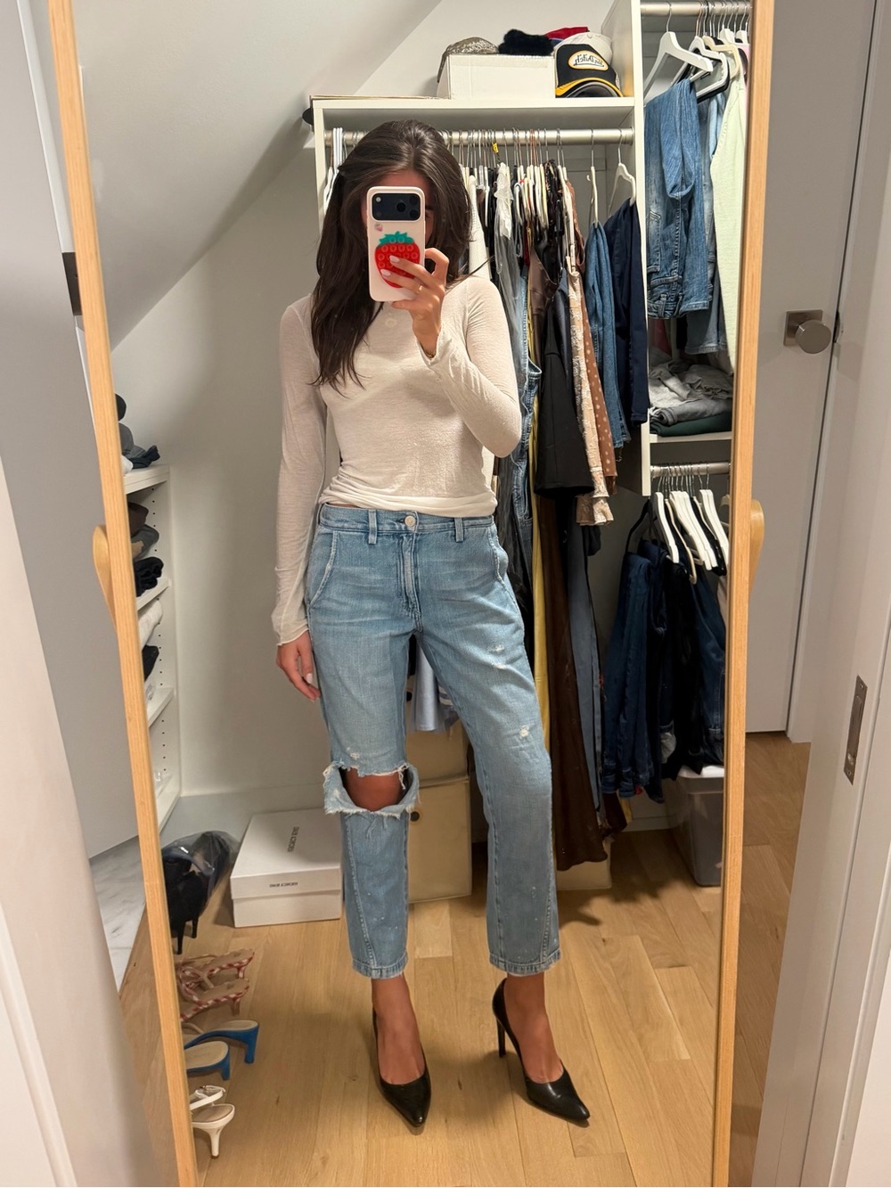 Amo Light Blue Distressed Straight-Leg Jeans - Women's